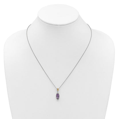 Sterlingsilber Rhodiniert mit 14K/silver Bicolor Akzente Amethyst Navette Halskette