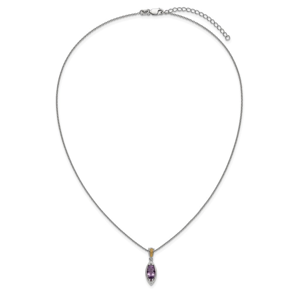 Sterlingsilber Rhodiniert mit 14K/silver Bicolor Akzente Amethyst Navette Halskette