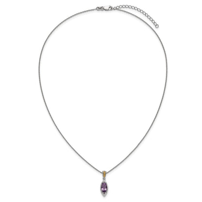 Sterlingsilber Rhodiniert mit 14K/silver Bicolor Akzente Amethyst Navette Halskette