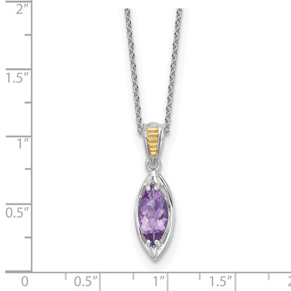 Sterlingsilber Rhodiniert mit 14K/silver Bicolor Akzente Amethyst Navette Halskette