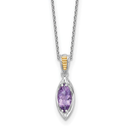 Sterlingsilber Rhodiniert mit 14K/silver Bicolor Akzente Amethyst Navette Halskette