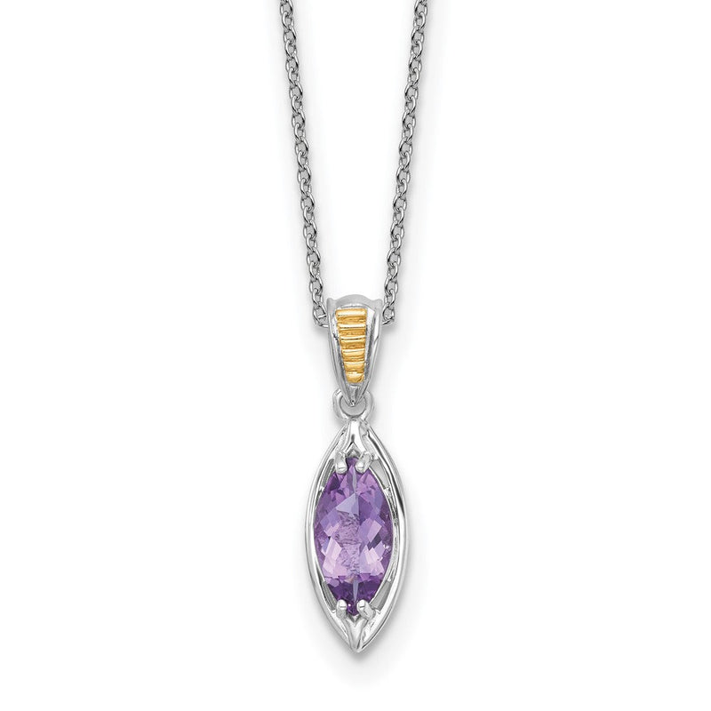 Sterlingsilber Rhodiniert mit 14K/silver Bicolor Akzente Amethyst Navette Halskette
