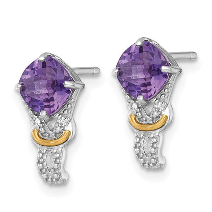 Sterlingsilber Rhodiniert mit 14K/silver Bicolor Akzente Amethyst/dia Ohrstecker