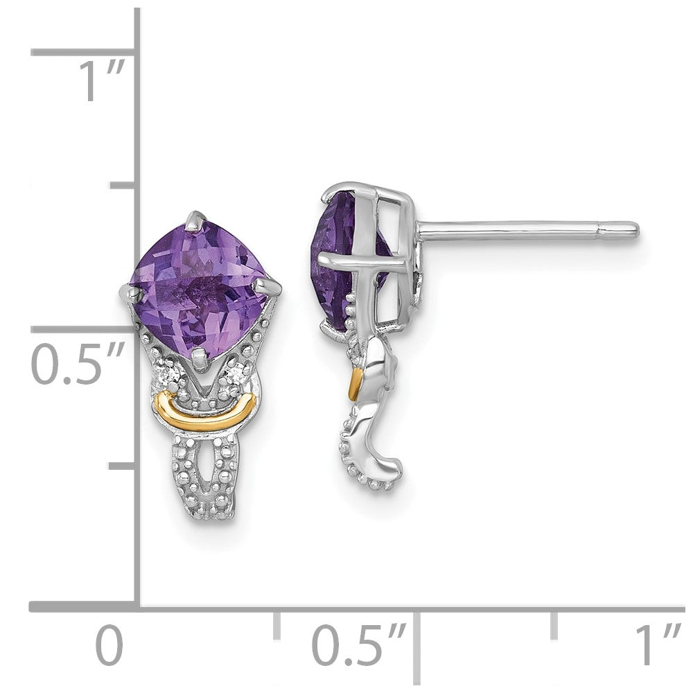 Sterlingsilber Rhodiniert mit 14K/silver Bicolor Akzente Amethyst/dia Ohrstecker
