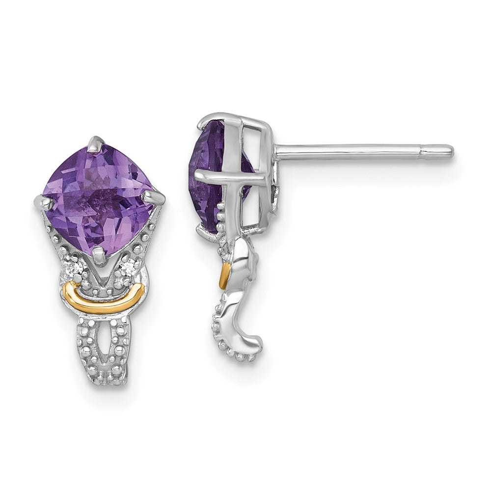 Sterlingsilber Rhodiniert mit 14K/silver Bicolor Akzente Amethyst/dia Ohrstecker