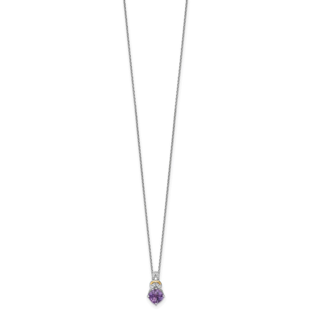 Ss Rhodiniert mit 14K/silver Bicolor Akzente Amethyst und Diamant Halskette
