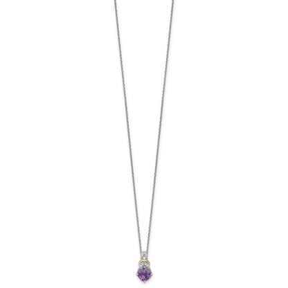 Ss Rhodiniert mit 14K/silver Bicolor Akzente Amethyst und Diamant Halskette