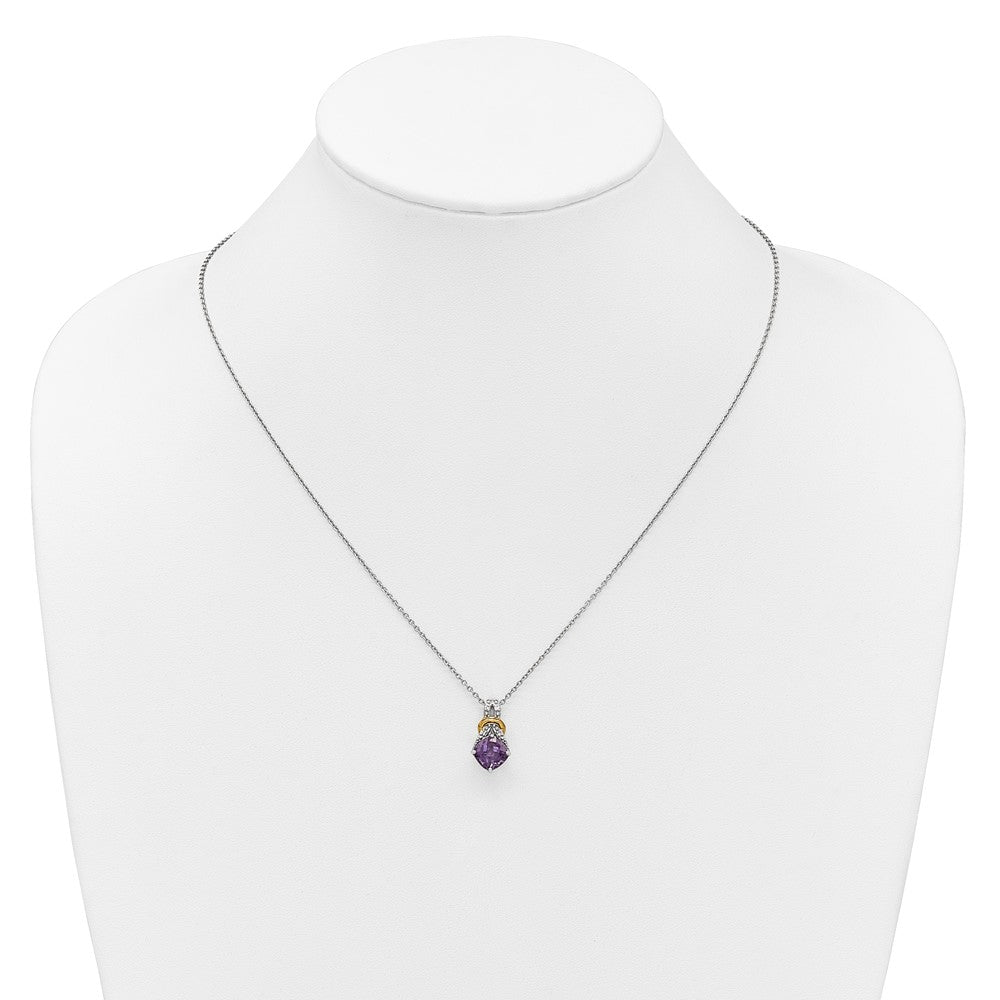 Ss Rhodiniert mit 14K/silver Bicolor Akzente Amethyst und Diamant Halskette