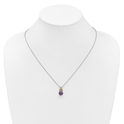 Ss Rhodiniert mit 14K/silver Bicolor Akzente Amethyst und Diamant Halskette
