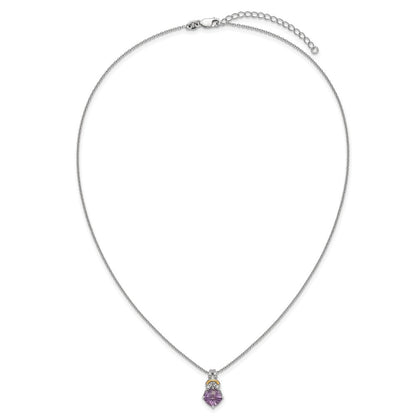 Ss Rhodiniert mit 14K/silver Bicolor Akzente Amethyst und Diamant Halskette