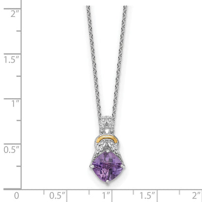 Ss Rhodiniert mit 14K/silver Bicolor Akzente Amethyst und Diamant Halskette