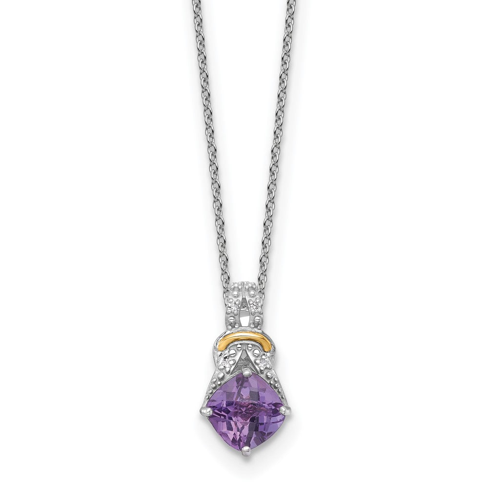 Ss Rhodiniert mit 14K/silver Bicolor Akzente Amethyst und Diamant Halskette