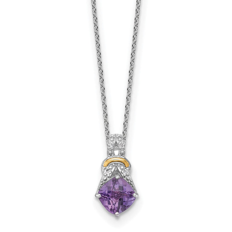 Ss Rhodiniert mit 14K/silver Bicolor Akzente Amethyst und Diamant Halskette