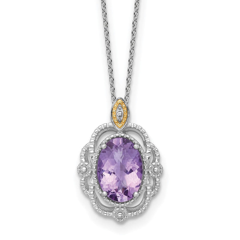 Ss Rhodiniert mit 14K/silver Bicolor Akzente Oval Amethyst Vintage Halskette