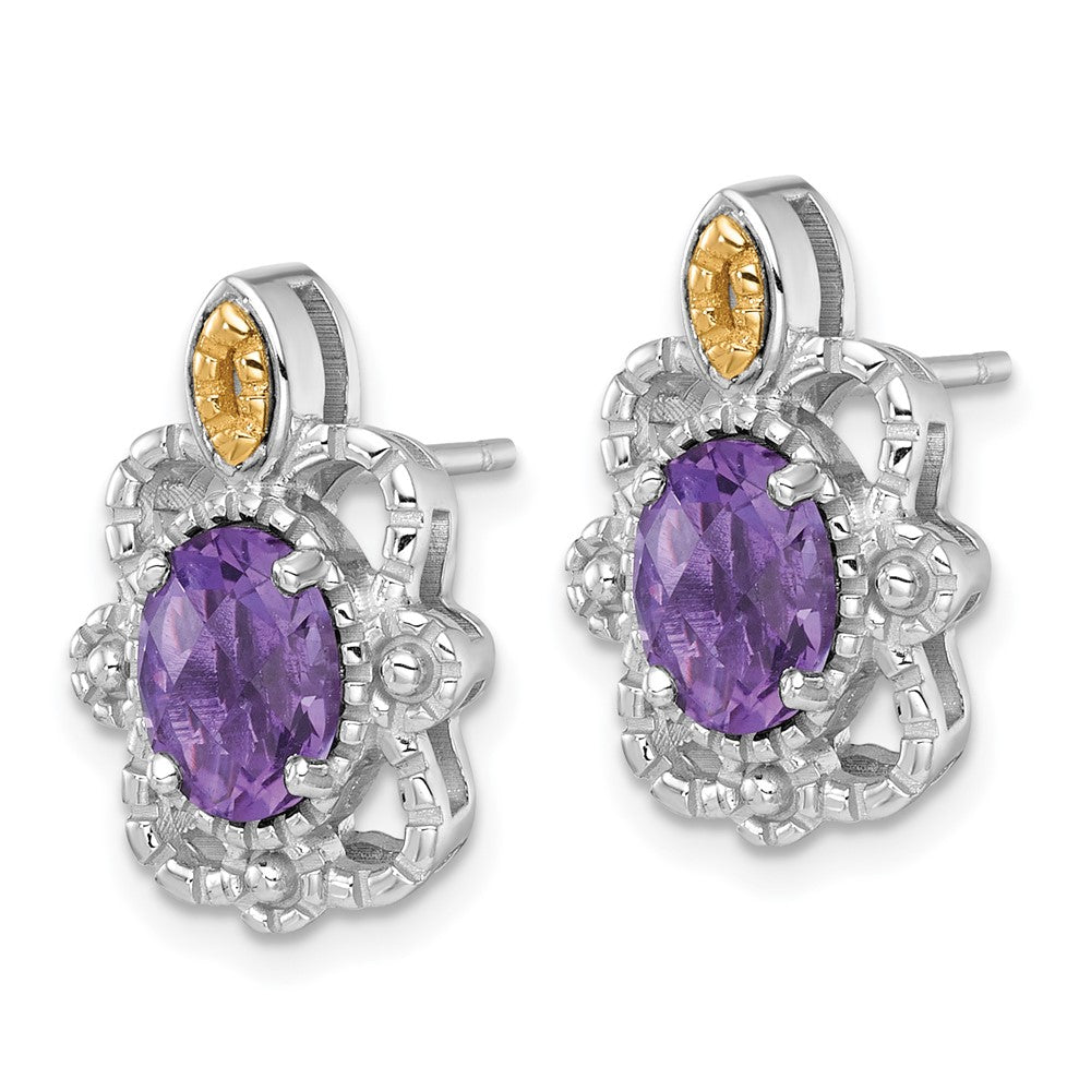 Sterlingsilber Rhodiniert mit 14K/silver Bicolor Akzente Amethyst Ohrstecker