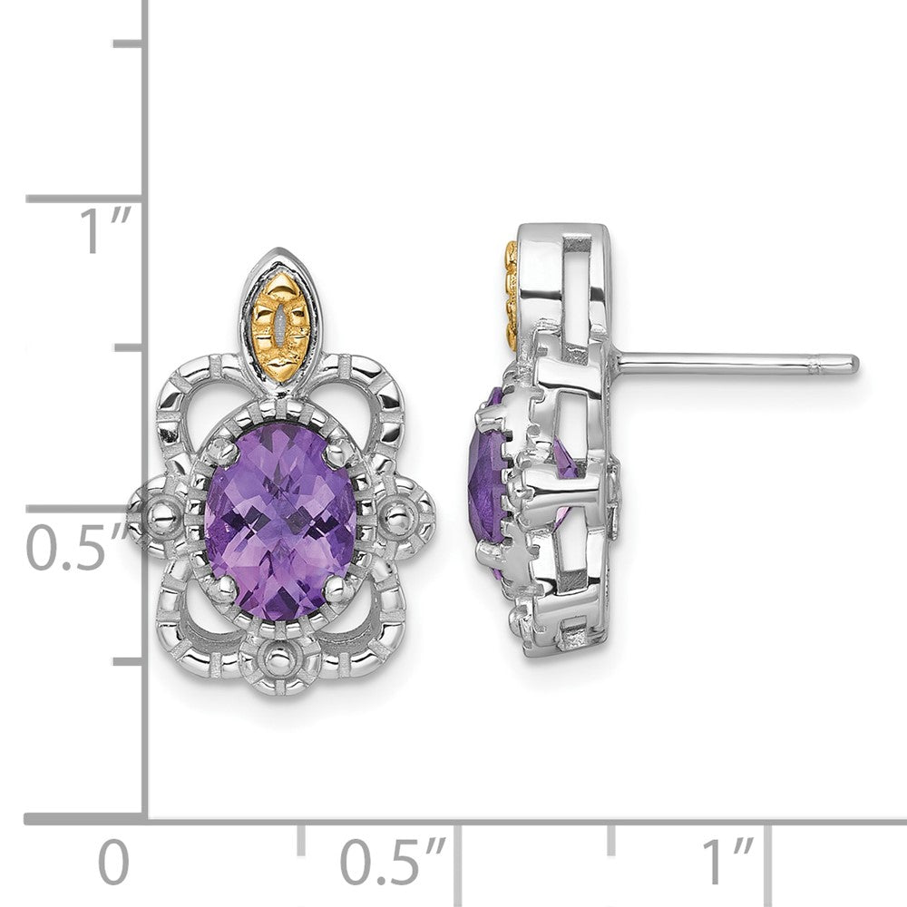 Sterlingsilber Rhodiniert mit 14K/silver Bicolor Akzente Amethyst Ohrstecker