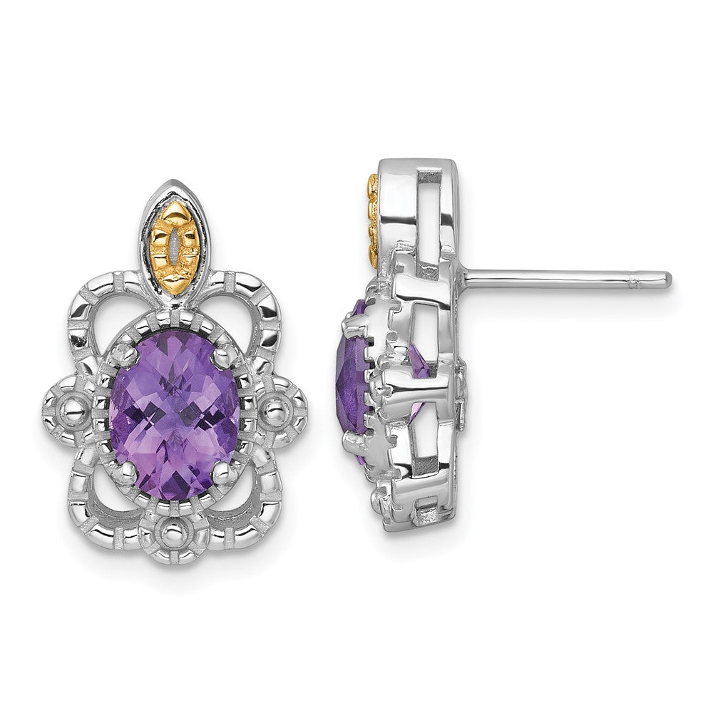 Sterlingsilber Rhodiniert mit 14K/silver Bicolor Akzente Amethyst Ohrstecker