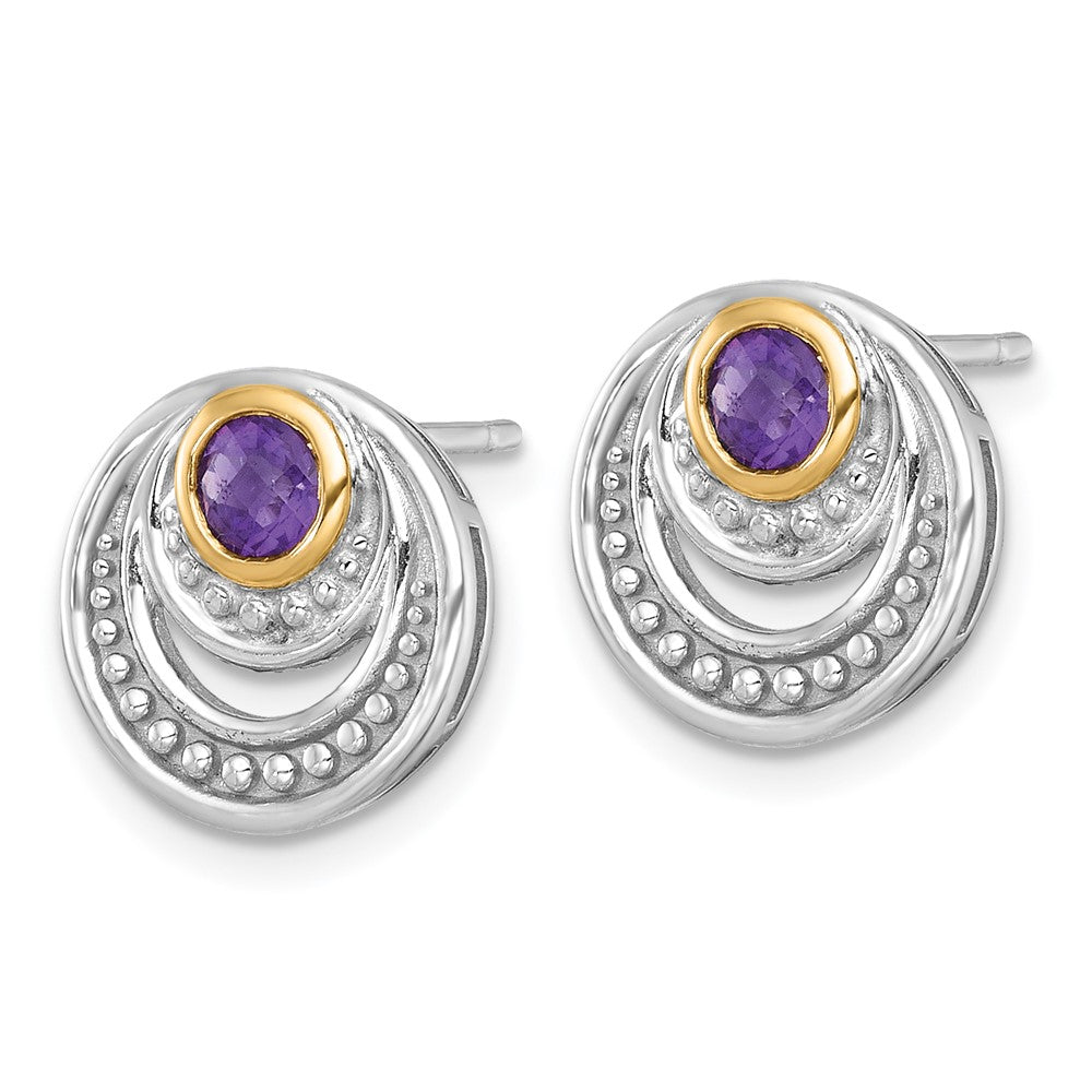 Sterlingsilber Rhodiniert mit 14K/silver Bicolor Akzente Amethyst Ohrstecker