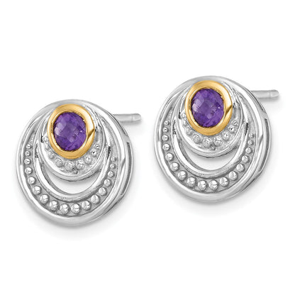 Sterlingsilber Rhodiniert mit 14K/silver Bicolor Akzente Amethyst Ohrstecker