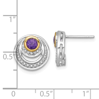 Sterlingsilber Rhodiniert mit 14K/silver Bicolor Akzente Amethyst Ohrstecker