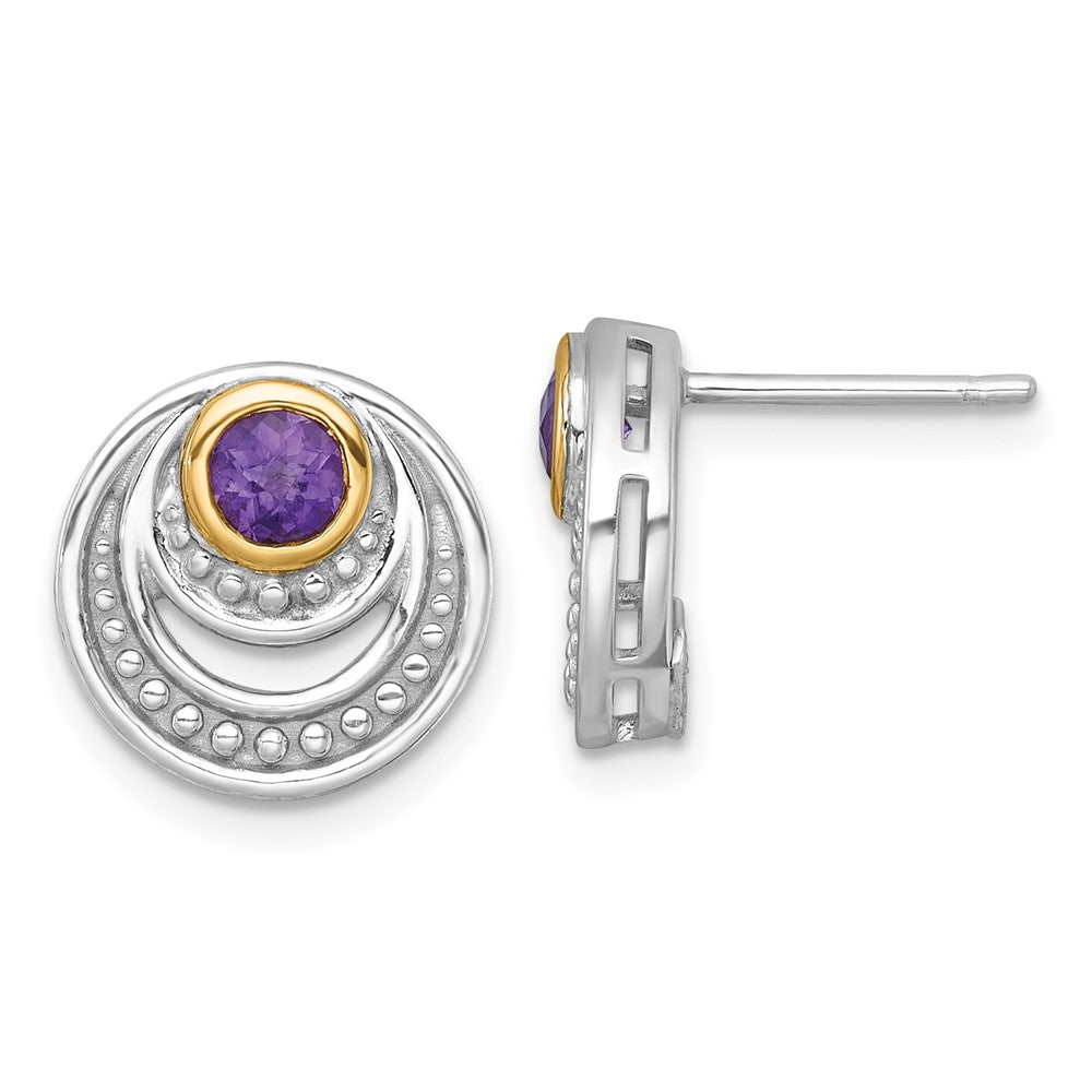 Sterlingsilber Rhodiniert mit 14K/silver Bicolor Akzente Amethyst Ohrstecker