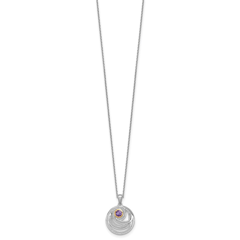 Ss Rhodiniert mit 14K/silver Bicolor Akzente Amethyst Rund Wirbel Halskette