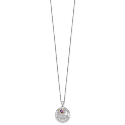Ss Rhodiniert mit 14K/silver Bicolor Akzente Amethyst Rund Wirbel Halskette