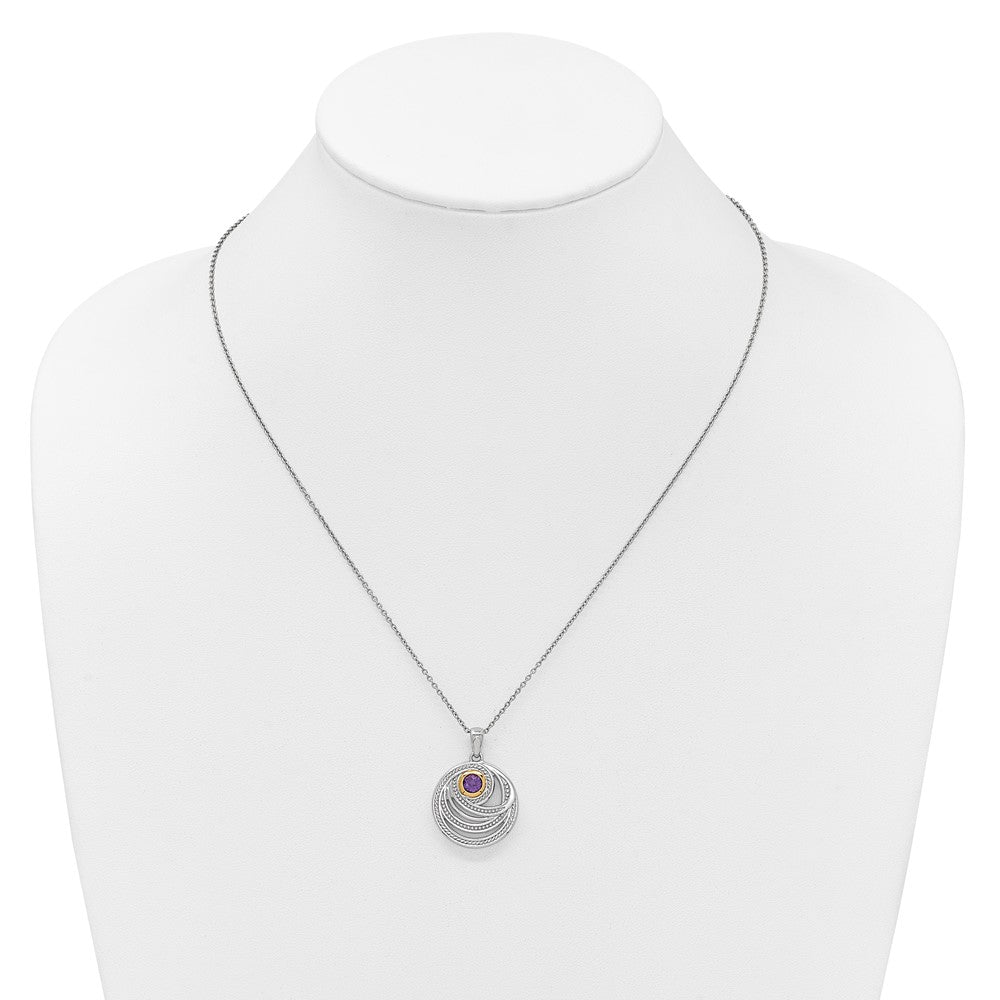 Ss Rhodiniert mit 14K/silver Bicolor Akzente Amethyst Rund Wirbel Halskette