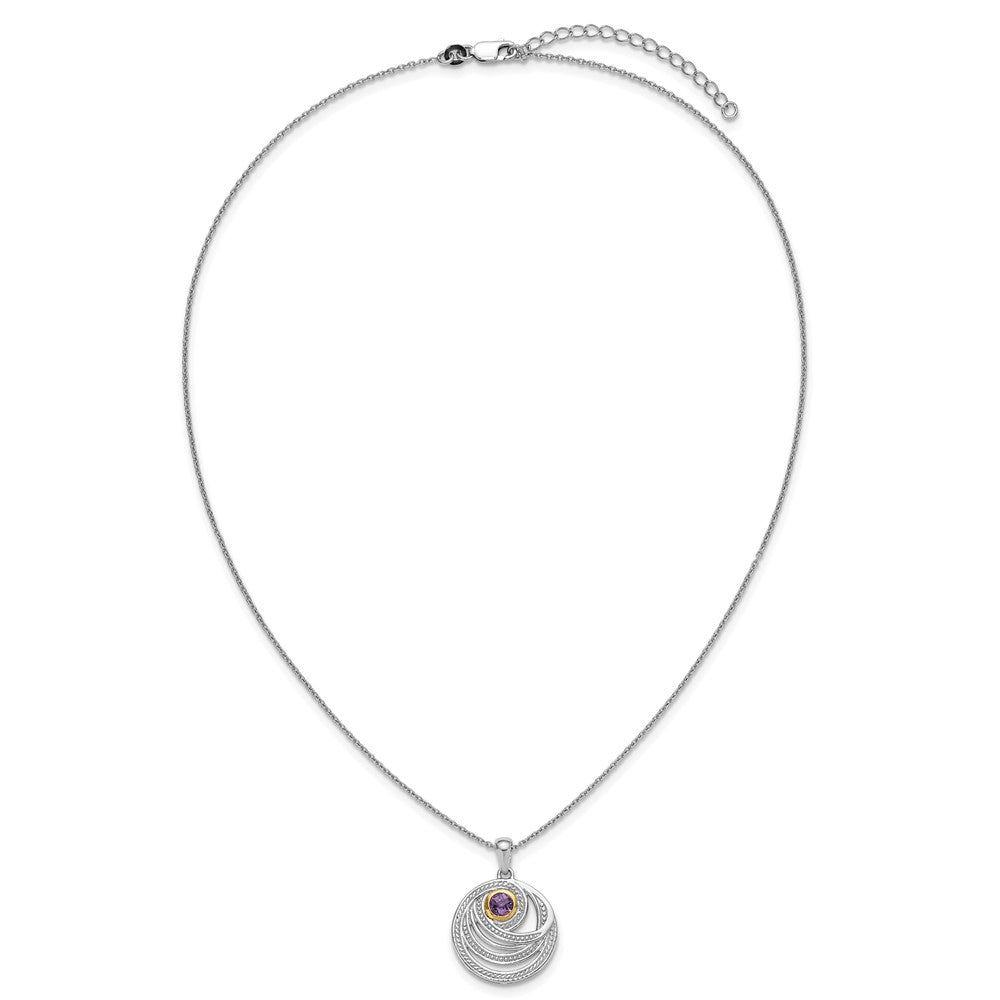 Ss Rhodiniert mit 14K/silver Bicolor Akzente Amethyst Rund Wirbel Halskette