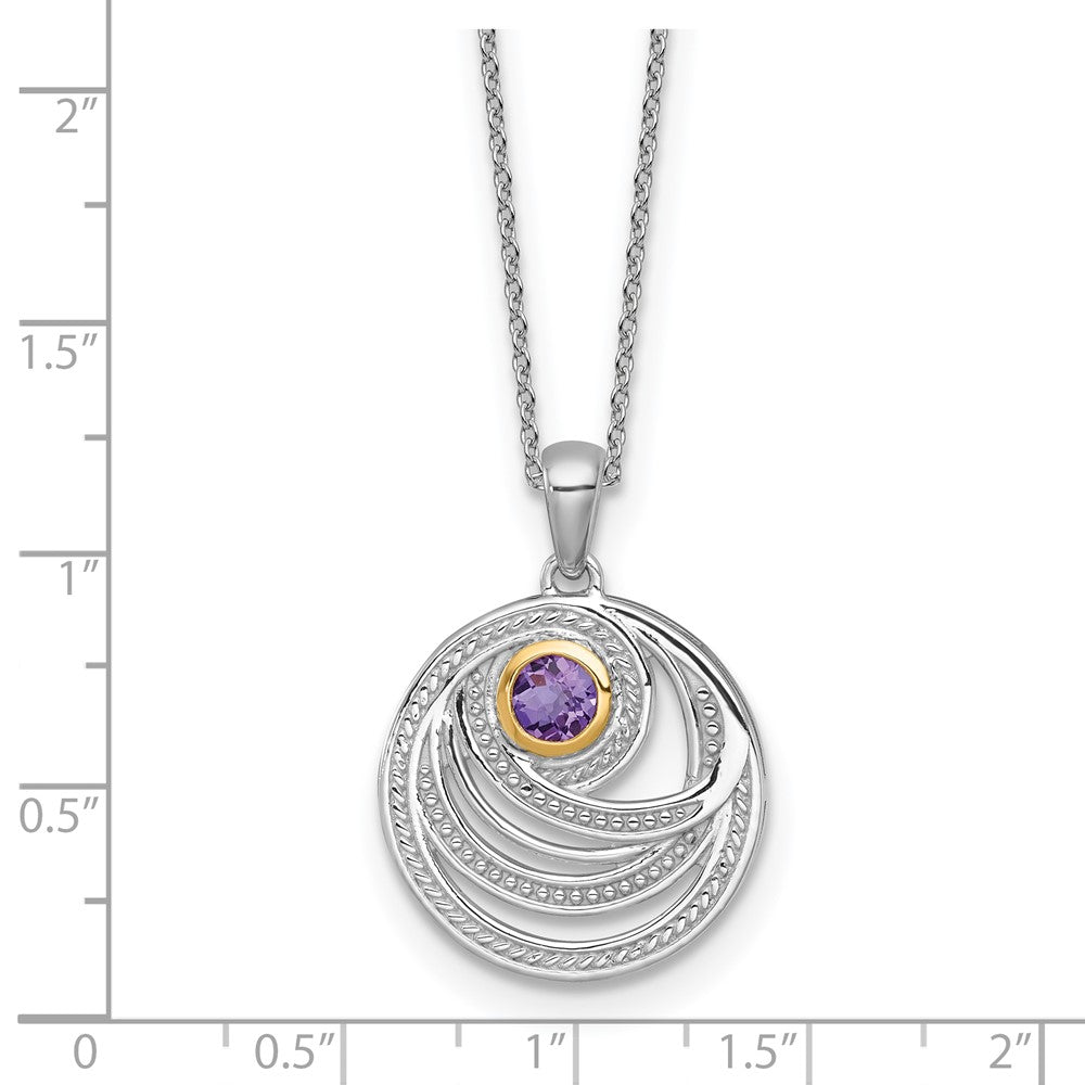 Ss Rhodiniert mit 14K/silver Bicolor Akzente Amethyst Rund Wirbel Halskette