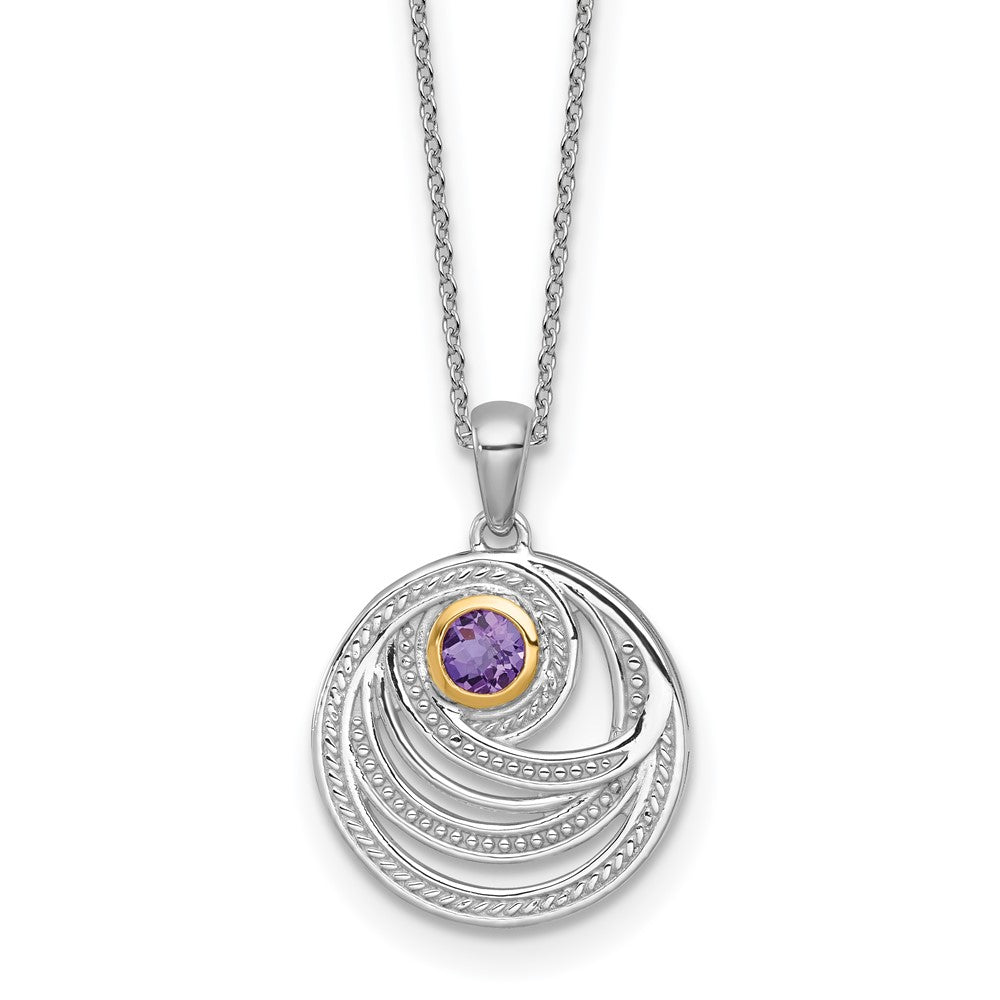 Ss Rhodiniert mit 14K/silver Bicolor Akzente Amethyst Rund Wirbel Halskette