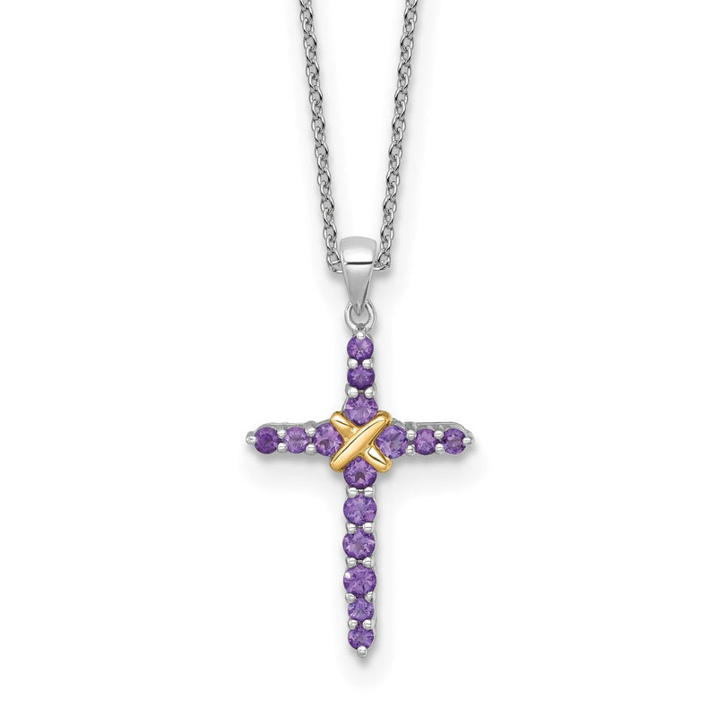 Sterlingsilber Rhodiniert mit 14K/silver Bicolor Akzente Amethyst Kreuz Halskette