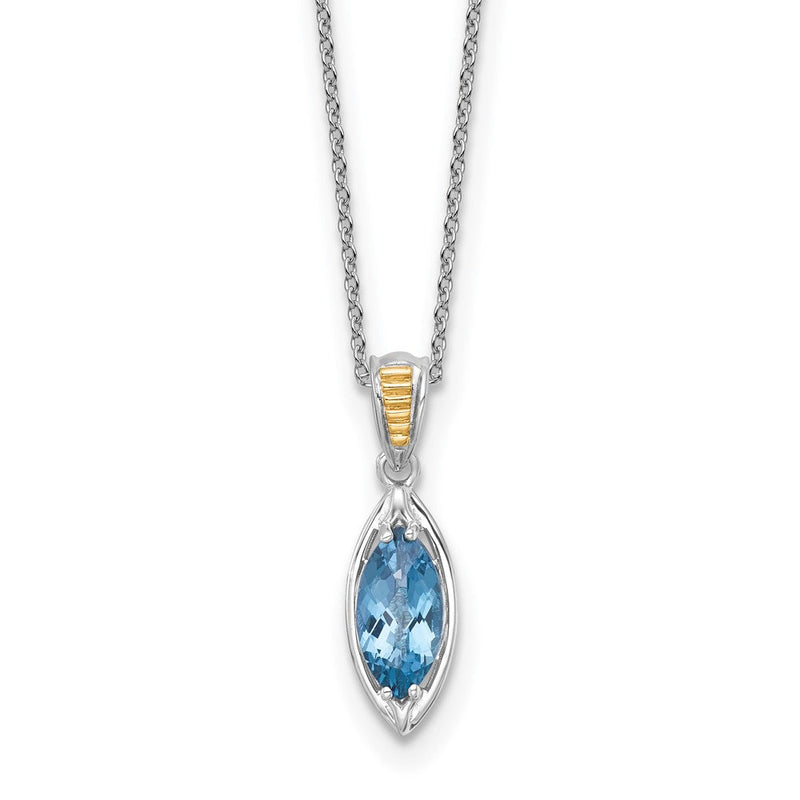 Ss Rhodiniert mit 14K/silver Bicolor Akzente London Blautopas Navette Halskette