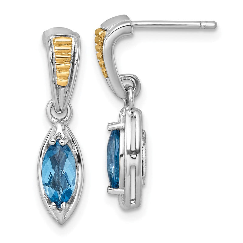 Ss Rhodiniert mit 14K/silver Bicolor Akzente London Blautopas Stecker Ohrhänger