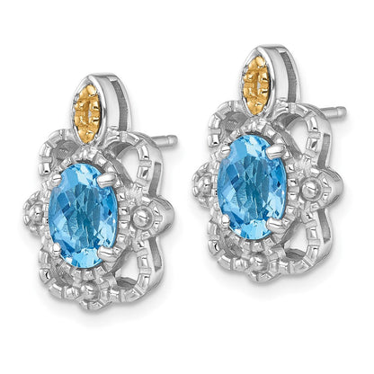 Ss Rhodiniert mit 14K/silver Bicolor Akzente Licht Schweizer Blautopas Ohrstecker