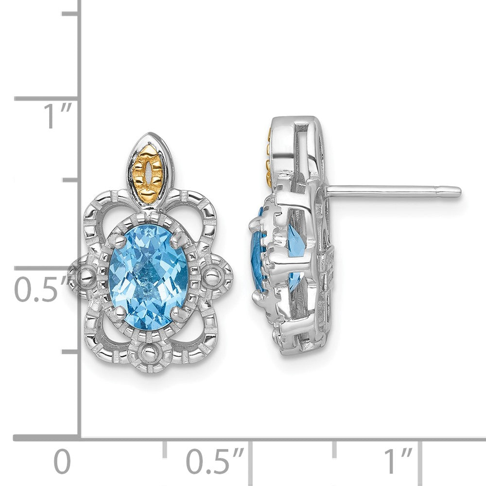 Ss Rhodiniert mit 14K/silver Bicolor Akzente Licht Schweizer Blautopas Ohrstecker