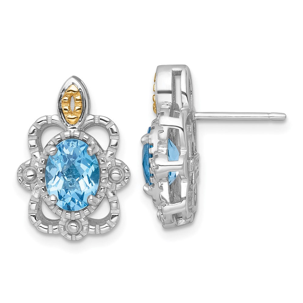 Ss Rhodiniert mit 14K/silver Bicolor Akzente Licht Schweizer Blautopas Ohrstecker