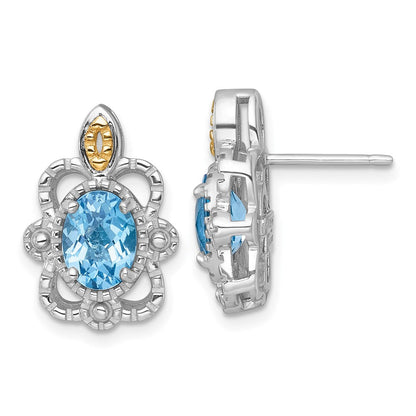 Ss Rhodiniert mit 14K/silver Bicolor Akzente Licht Schweizer Blautopas Ohrstecker
