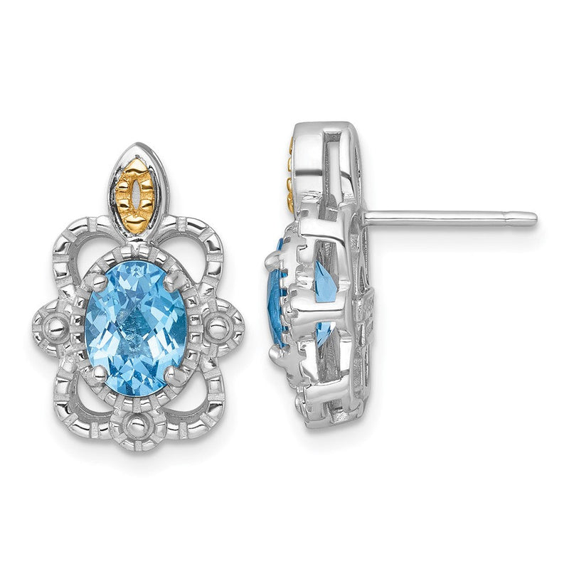 Ss Rhodiniert mit 14K/silver Bicolor Akzente Licht Schweizer Blautopas Ohrstecker
