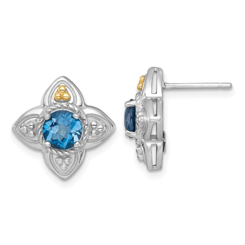 Ss Rhodiniert mit 14K/silver Bicolor Akzente London Blautopas Blume Ohrstecker