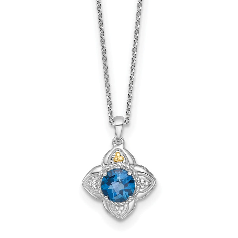 Ss Rhodiniert mit 14K/silver Bicolor Akzente London Blautopas Blume Halskette