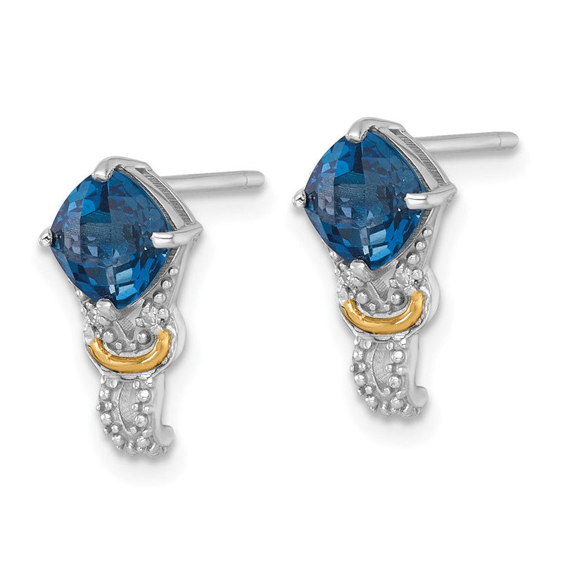 Ss Rhodiniert mit 14K/silver Bicolor Akzente London Blautopas und Diamant Ohrstecker