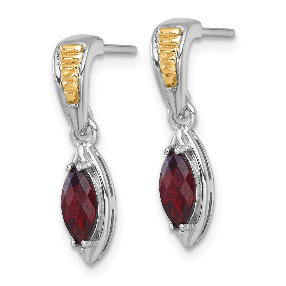 Sterlingsilber Rhodiniert mit 14K/silver Bicolor Akzente Granat Stecker Ohrhänger