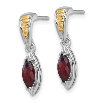 Sterlingsilber Rhodiniert mit 14K/silver Bicolor Akzente Granat Stecker Ohrhänger