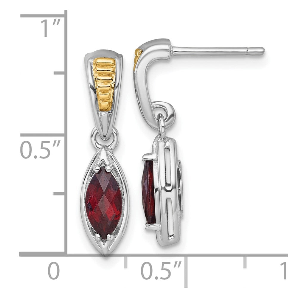 Sterlingsilber Rhodiniert mit 14K/silver Bicolor Akzente Granat Stecker Ohrhänger