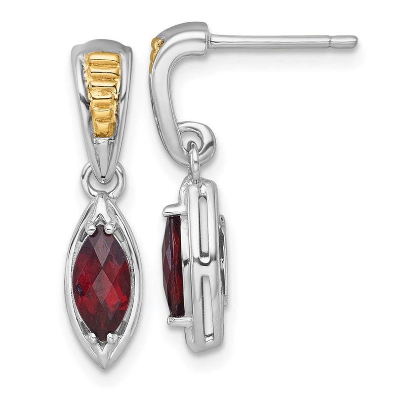 Sterlingsilber Rhodiniert mit 14K/silver Bicolor Akzente Granat Stecker Ohrhänger