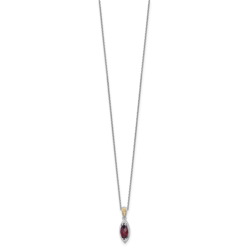 Sterlingsilber Rhodiniert mit 14K/silver Bicolor Akzente Granat Navette Halskette