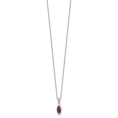 Sterlingsilber Rhodiniert mit 14K/silver Bicolor Akzente Granat Navette Halskette