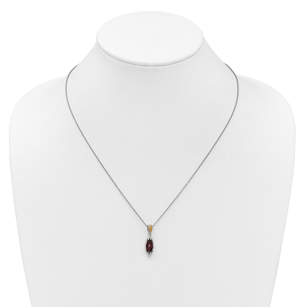 Sterlingsilber Rhodiniert mit 14K/silver Bicolor Akzente Granat Navette Halskette