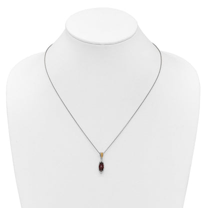 Sterlingsilber Rhodiniert mit 14K/silver Bicolor Akzente Granat Navette Halskette